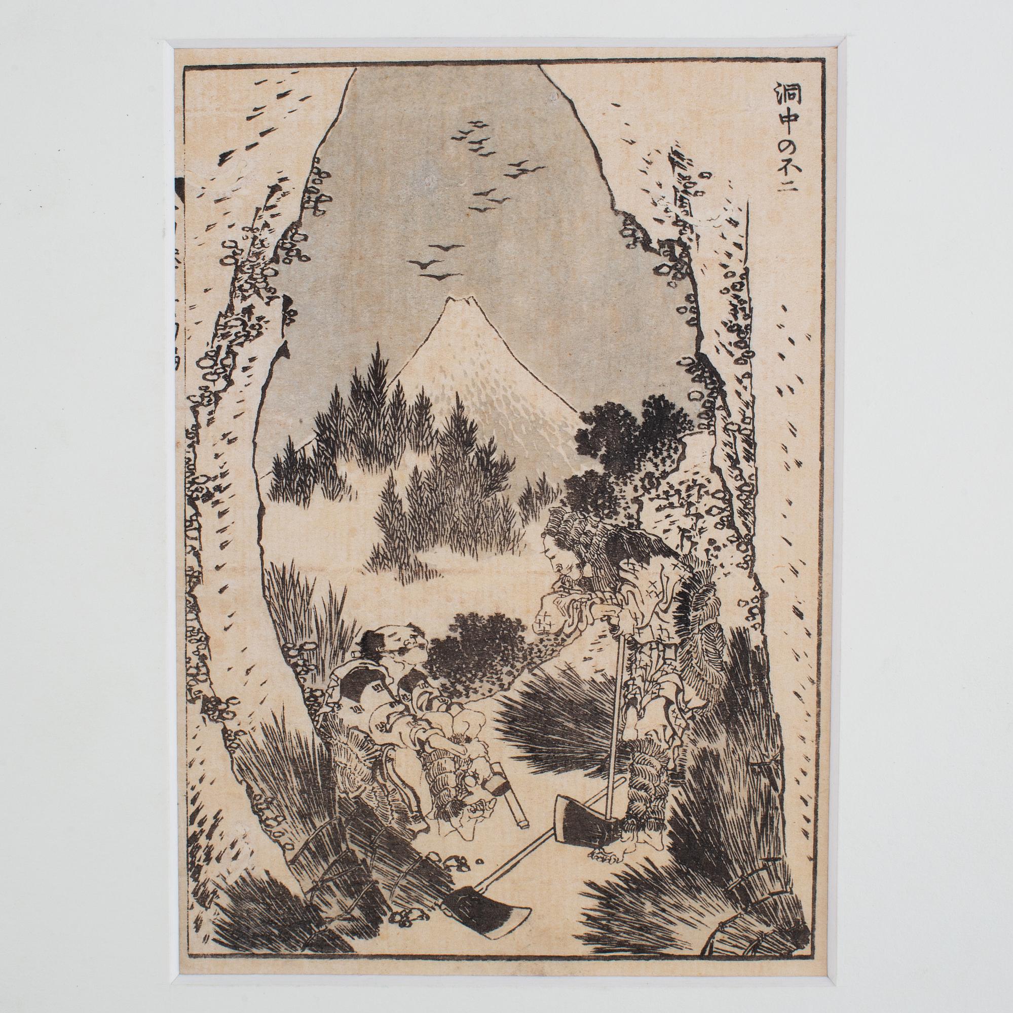 KATSUSHIKA HOKUSAI (1760–1849), efter, blad från album, 2 st, 1800-tal.