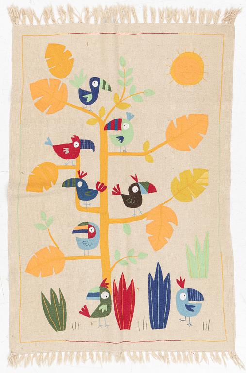 A hand-embroidered Kelim rug, c. 125 x 121 cm.