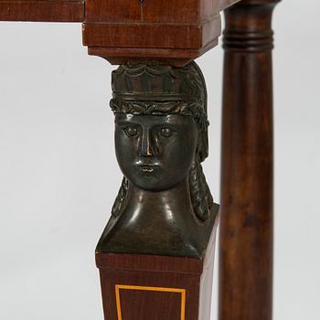 An Empire console table with mirror from around 1810.