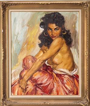 Charles Roka, Model in a red skirt.