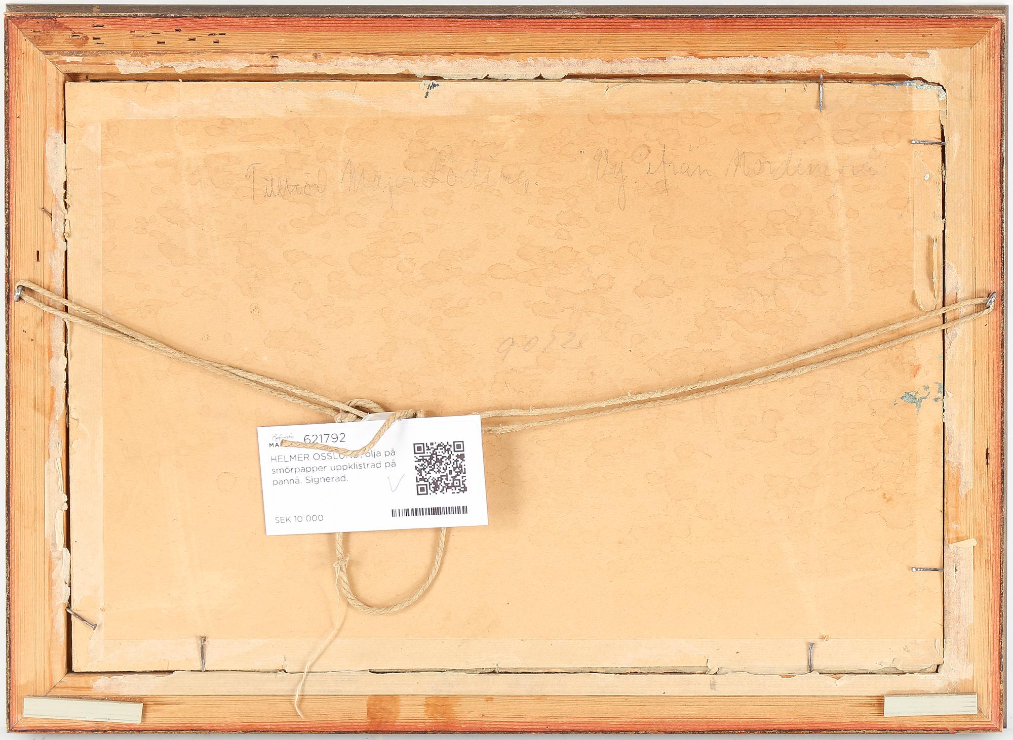 HELMER OSSLUND, olja på smörpapper uppklistrad på pannå. Signerad.