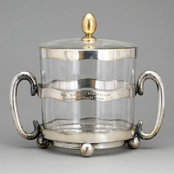 PUNSCHBÅL, försilvrad mässing samt glas, 1900-talets första hälft.