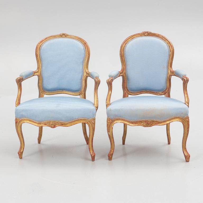 A pair of Rococo armchairs, France, second half of the 18th century.