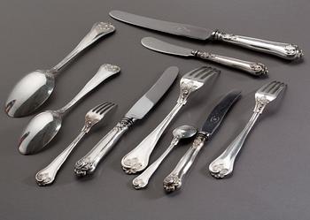 BESTICK, uppsättning för 12 personer, 112 delar, silver. Total vikt inkl stålblad ca 5480 g.