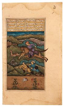 ALBUMBLAD, fyra stycken, bläck och färg på papper med förgyllda detaljer. Indien, sent 1800-tal.