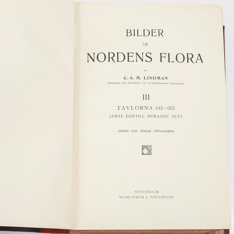 C.A.M Lindman, books, 3 volumes, "Bilder ur Nordens Flora",  Wahlström & Widstrand, 1922-1926.