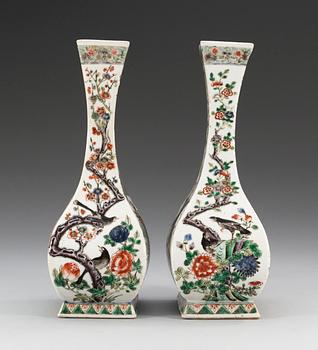 A pair of famille verte vases, Kangxi-style. (2).