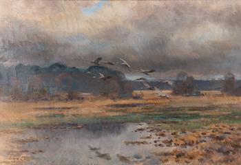 Lindorm Liljefors, Landscape with Cranes.