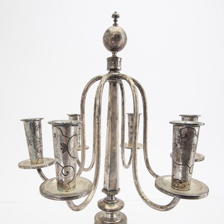 A Swedish 20th century pair of silver candelabras mark of CG Hallberg Stockholm 1928 possibly Elis Bergh.