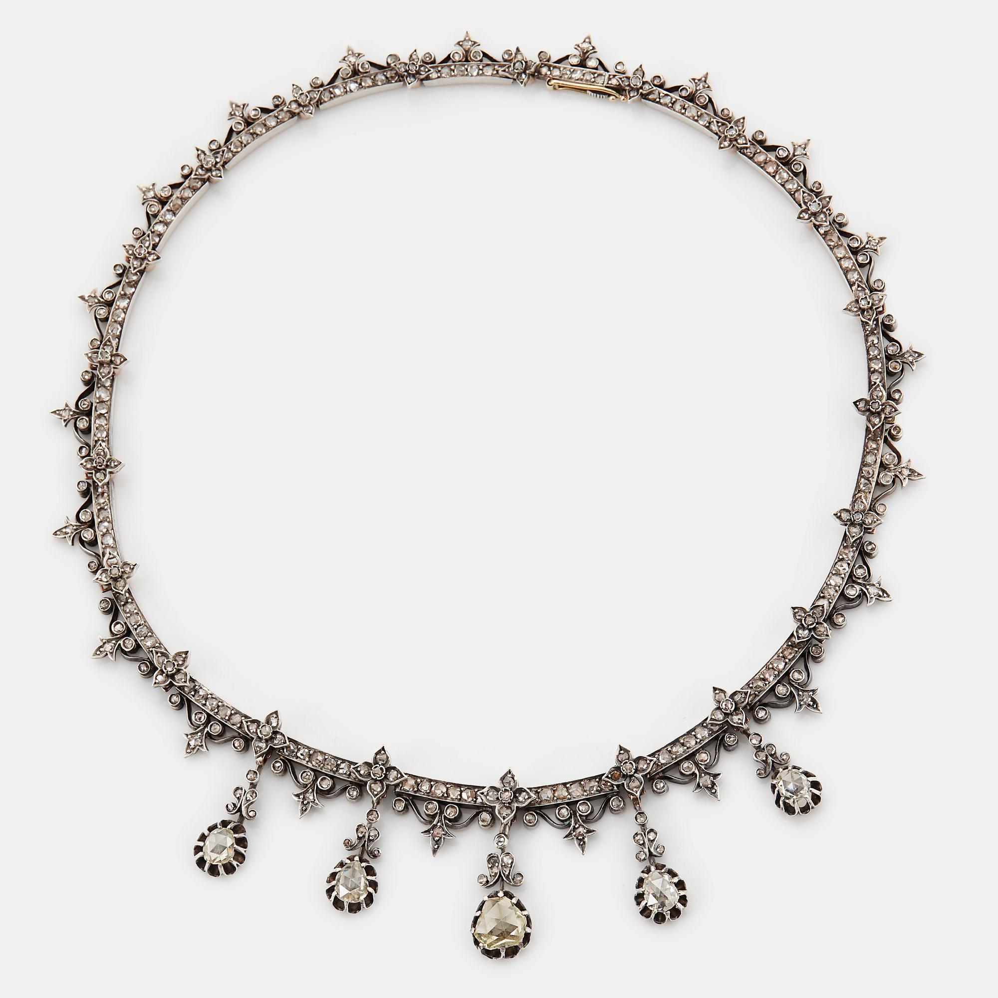 Collier 14K guld och silver med rosenslipade diamanter, 1800-tal.