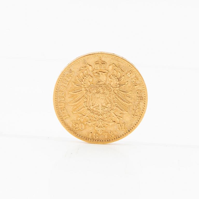 Gold coin 20 marks 1873 German Empire (Württemberg) Karl I.