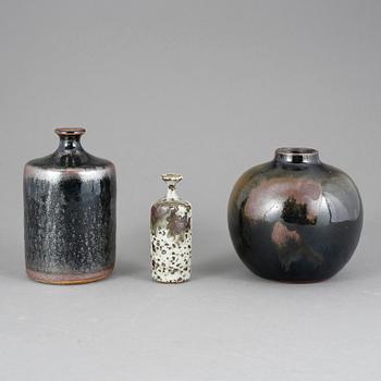 VASER, 3 stycken, stengods, Rolf Palm, Mölle, 1970-80-tal, signerade.