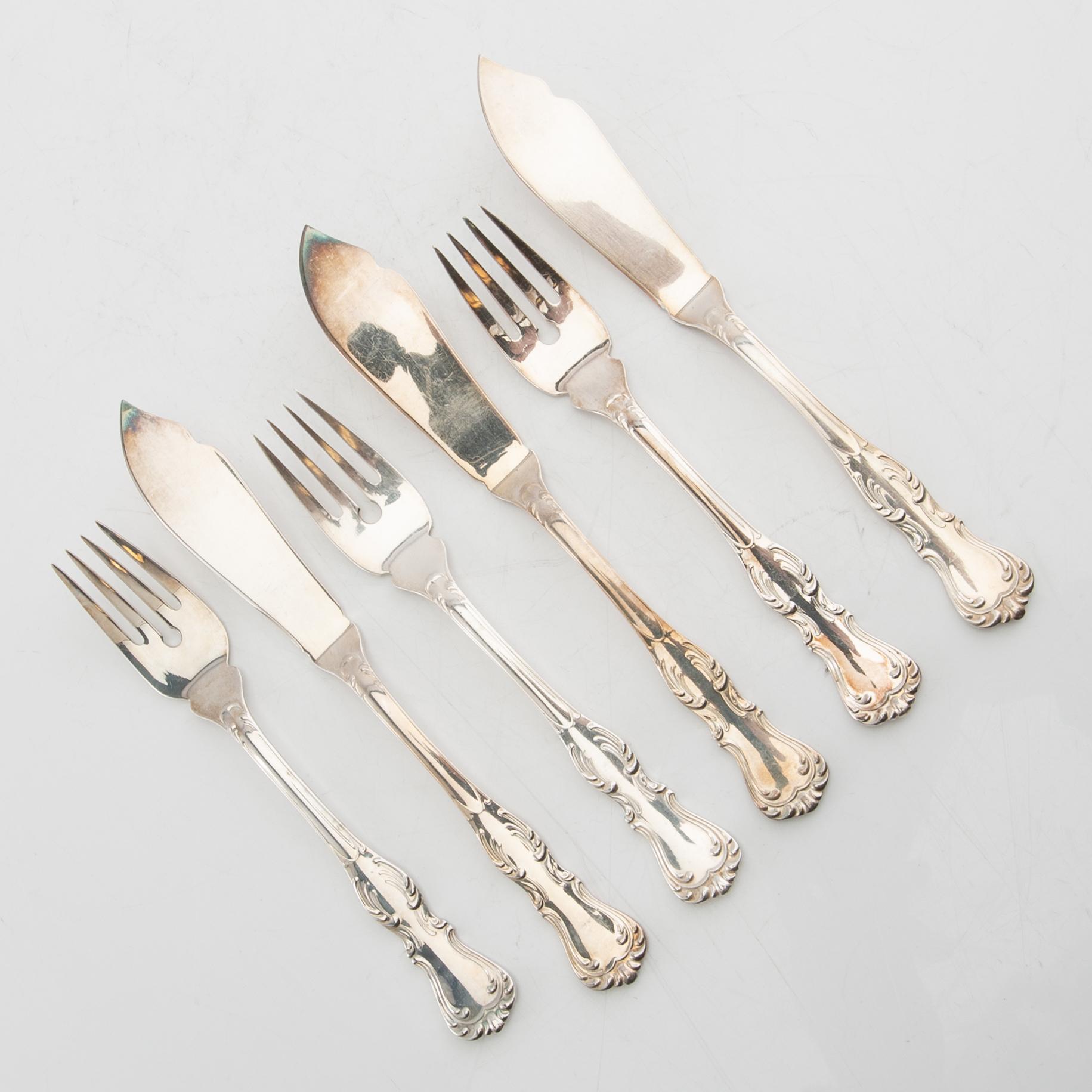 Fish cutlery 28 pcs "Olga" silver GAB Eskilstuna 1990s.