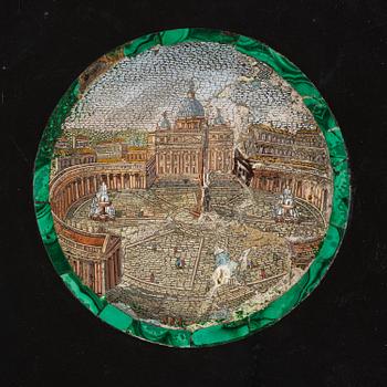 An Empire-style mahogany table with a pietre dure, micromosaic and specimen marble top, mid 19th century.