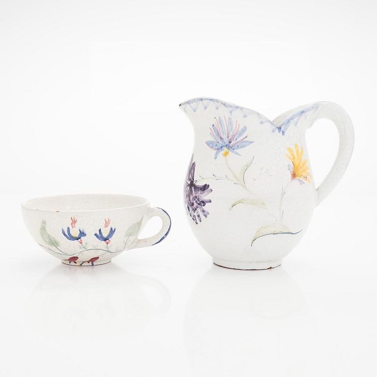 Marita Lybeck, jug and bowl, red clay, signed ML.