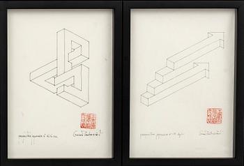 OSCAR REUTERSVÄRD, ink on paper, two pieces, signed.
