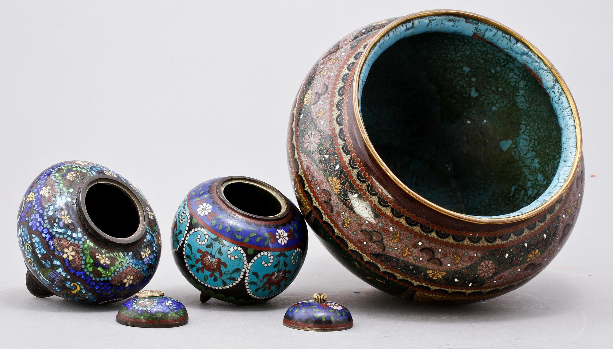 PARTI CLOISONNÉ, 6 st, orientaliskt, 1900-tal.