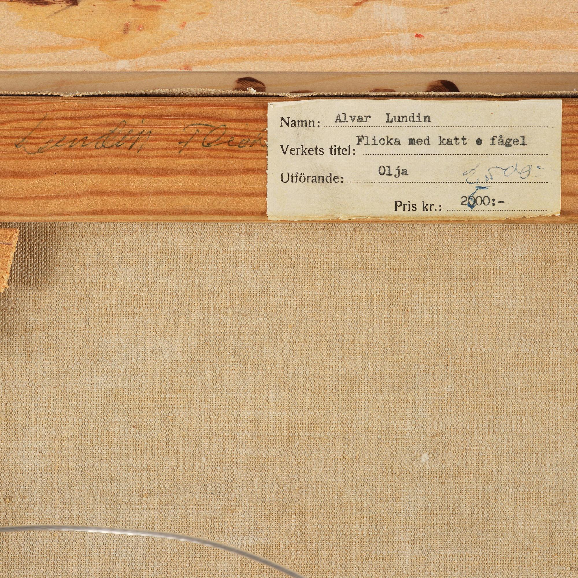 Alvar Lundin, "Flicka med katt och fågel".