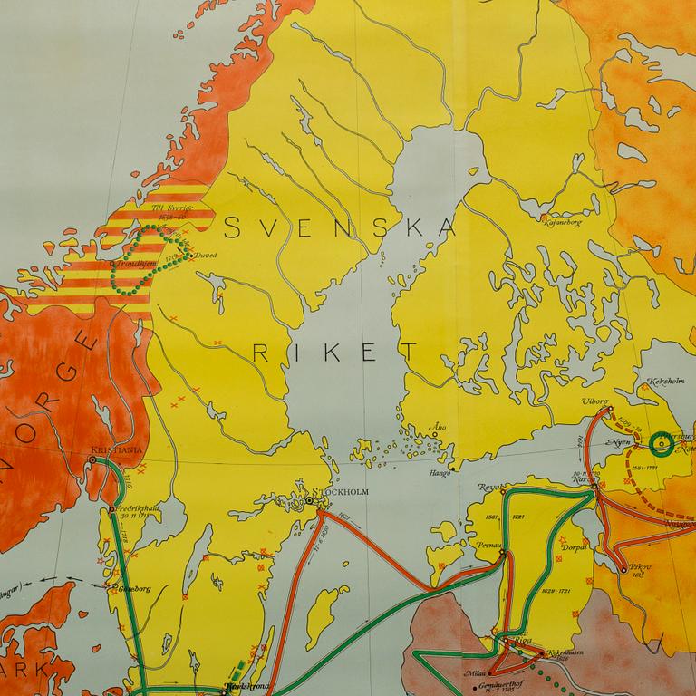 SKOLKARTA ÖVER EUROPA, "Svenska Stormaktsväldet och dess krig", P.A Norstedt och Söners förlag. Tyckt Stockholm 1946.