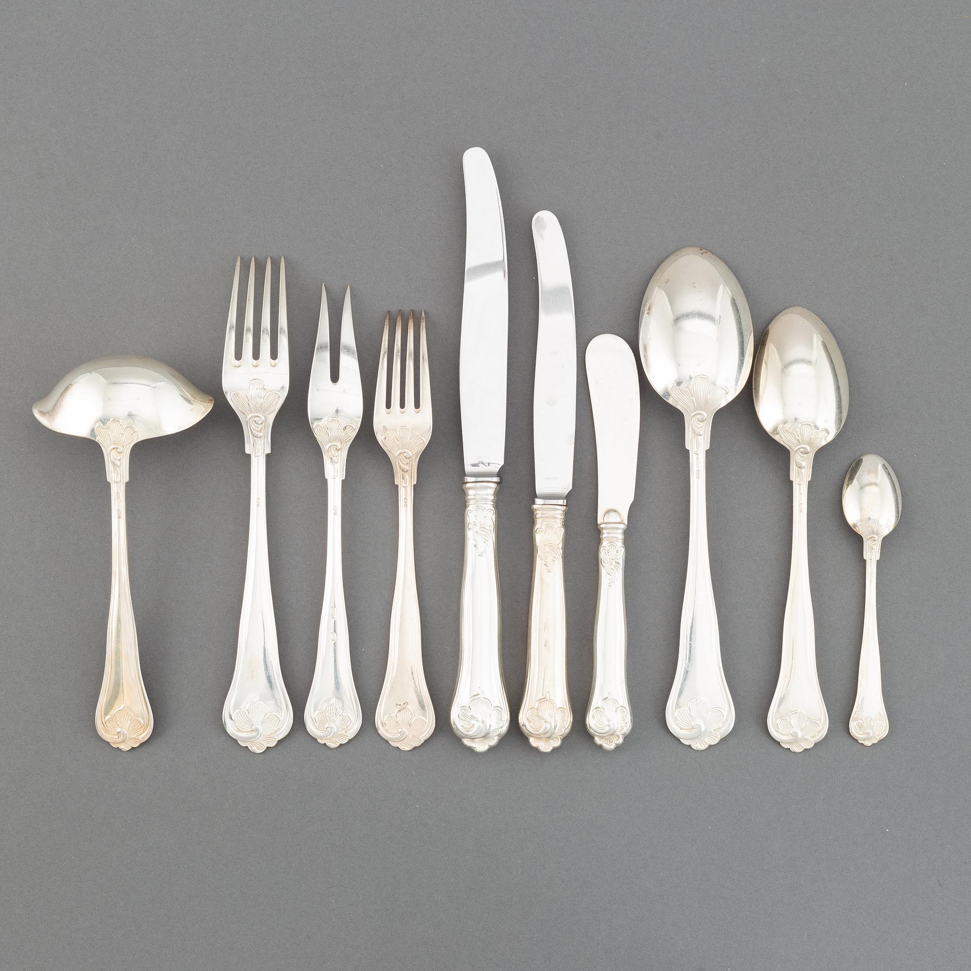 Besticksuppsättning, 59 delar, silver, modell Sachsisk, Cohr, Danmark. Svenskt importstämpel.