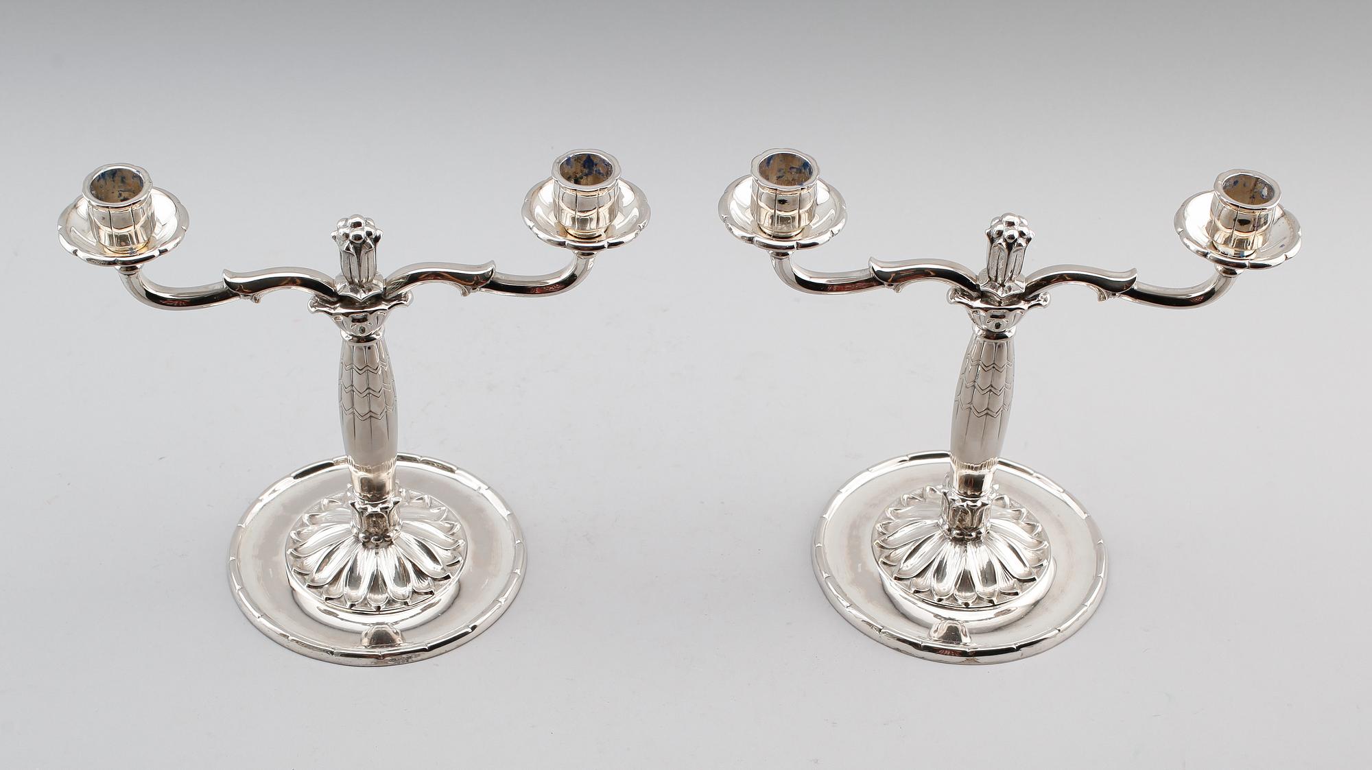 KANDELABRAR, 1 par, nysilver, CH Hallberg, 1900-talets mitt.