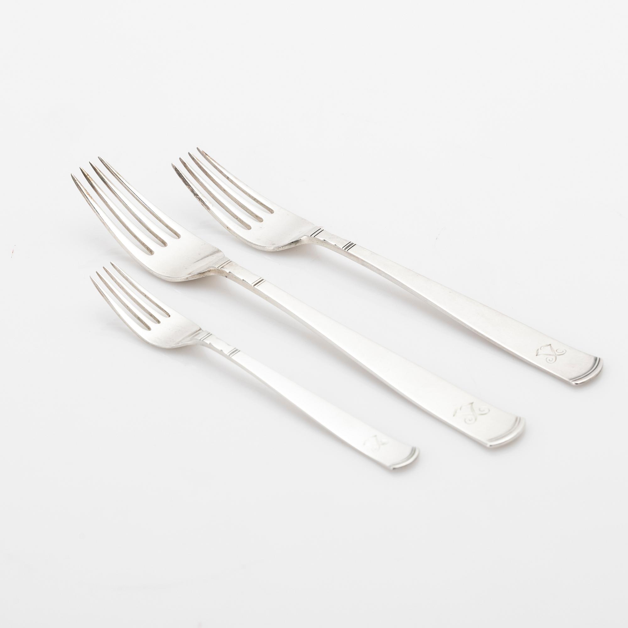 Jacob Ängman, Cutlery service, 144 pieces, silver, “Rosenholm”, GAB, Stockholm, 1936.