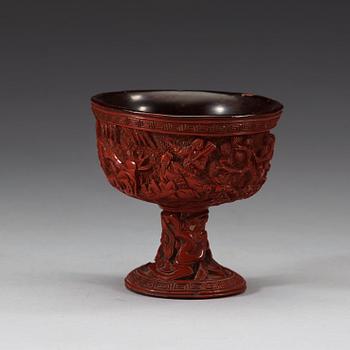 A carved cinnabar lacquer stem cup, Qing dynasty, 17th/18th Century.