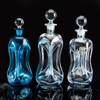 Holmegaard, karaffer/kluckflaskor 6 st 1900-talets slut glas.