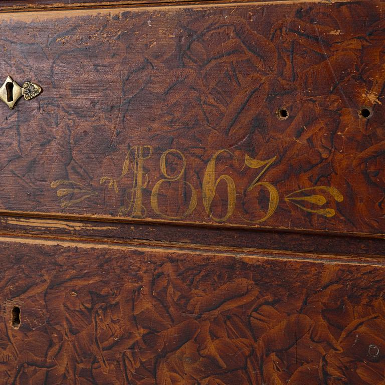 A chest of drawers, probably Värmland, dated 1863.