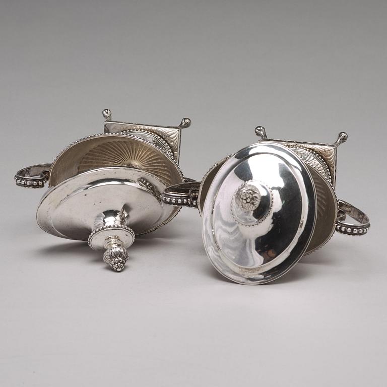 A pair of Swedish 18th century silver sugar-bowls and covers, mark of Johan Ekholm, Stockholm 1792.