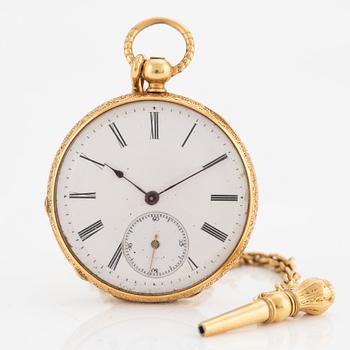 Pocket watch, 18K gold, with chain in 18K gold, 39 mm.