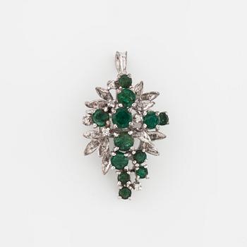 An emerald and single cut diamond brooch/pendant.