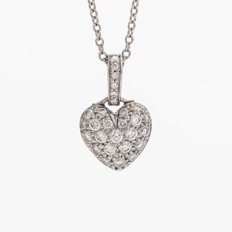 Tiffany & Co, a platinum necklace with a pendant in the shape of a heart, with diamonds totalling approximately 0.27 ct.