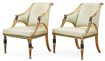 A pair of late Gustavian circa 1800 armchairs.