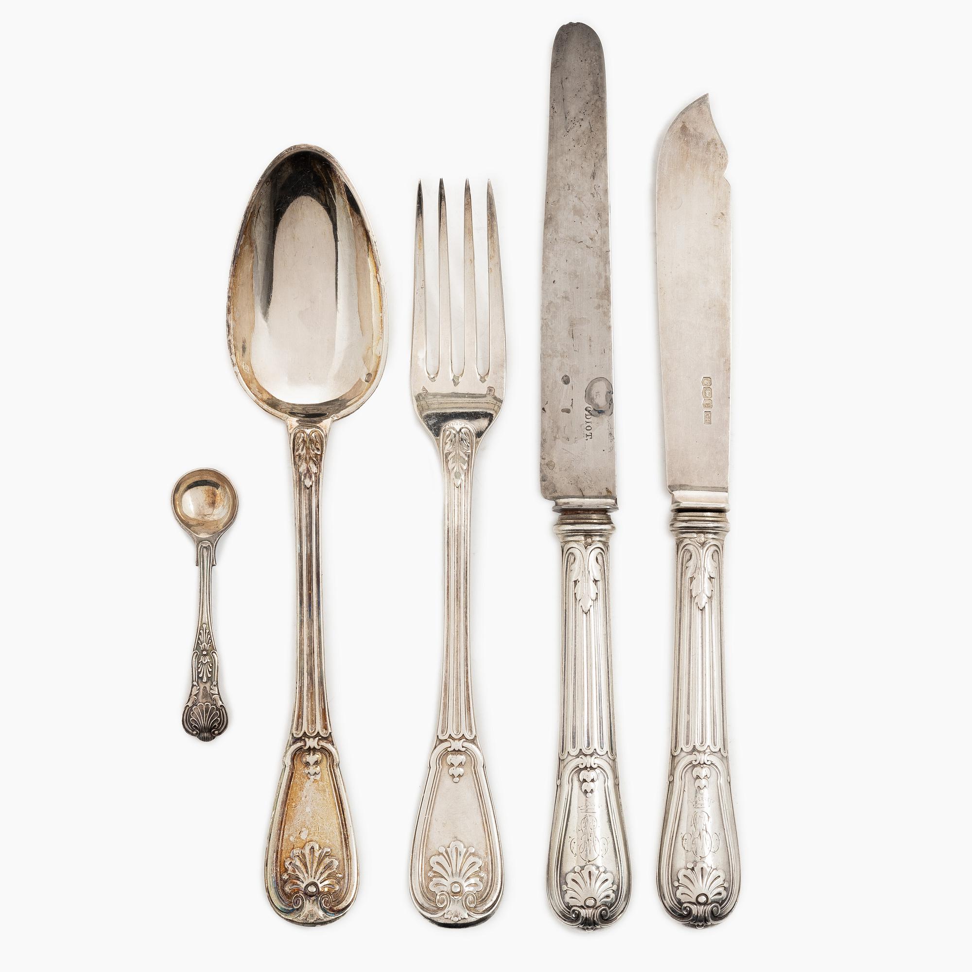 A silver cutlery set and wood case, mark of Émile Puiforcat and others, Paris, France 1850s-1900s.