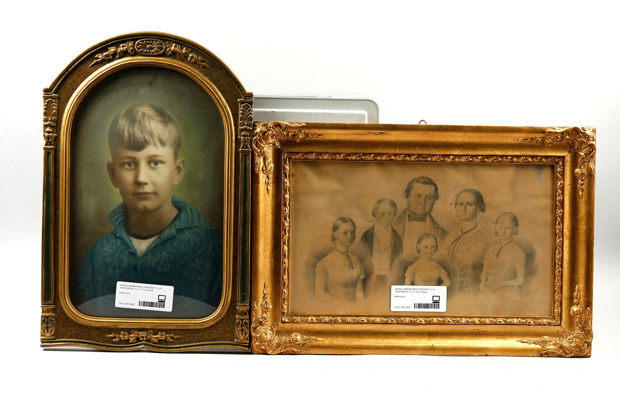 RAMAR MED PORTRÄTT, 2 st. 1800/1900-tal. bl.a T Svaneskog.