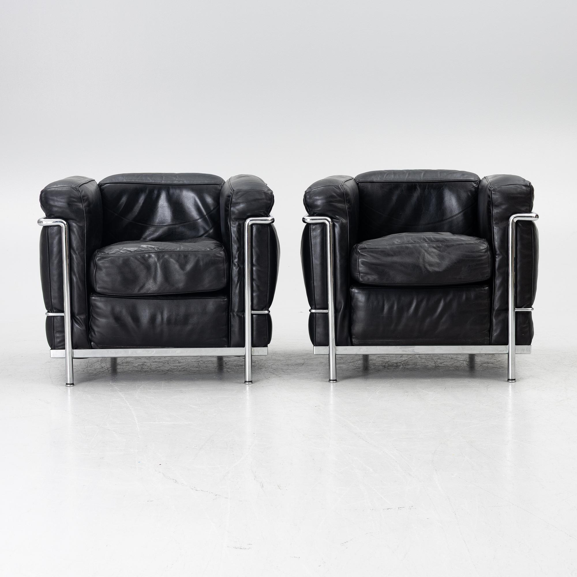 a pair of "LC2" armchairs, Cassina, second half of the 20th century.