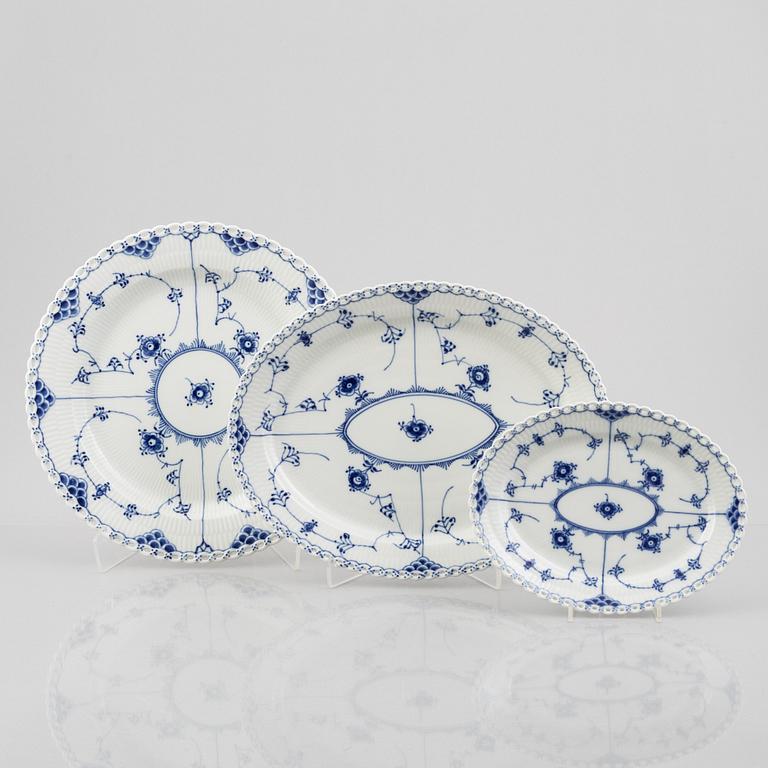 Royal Copenhagen, a 94-piece mostly full lace "Blue Fluted" dinner and tea service, Denmark.