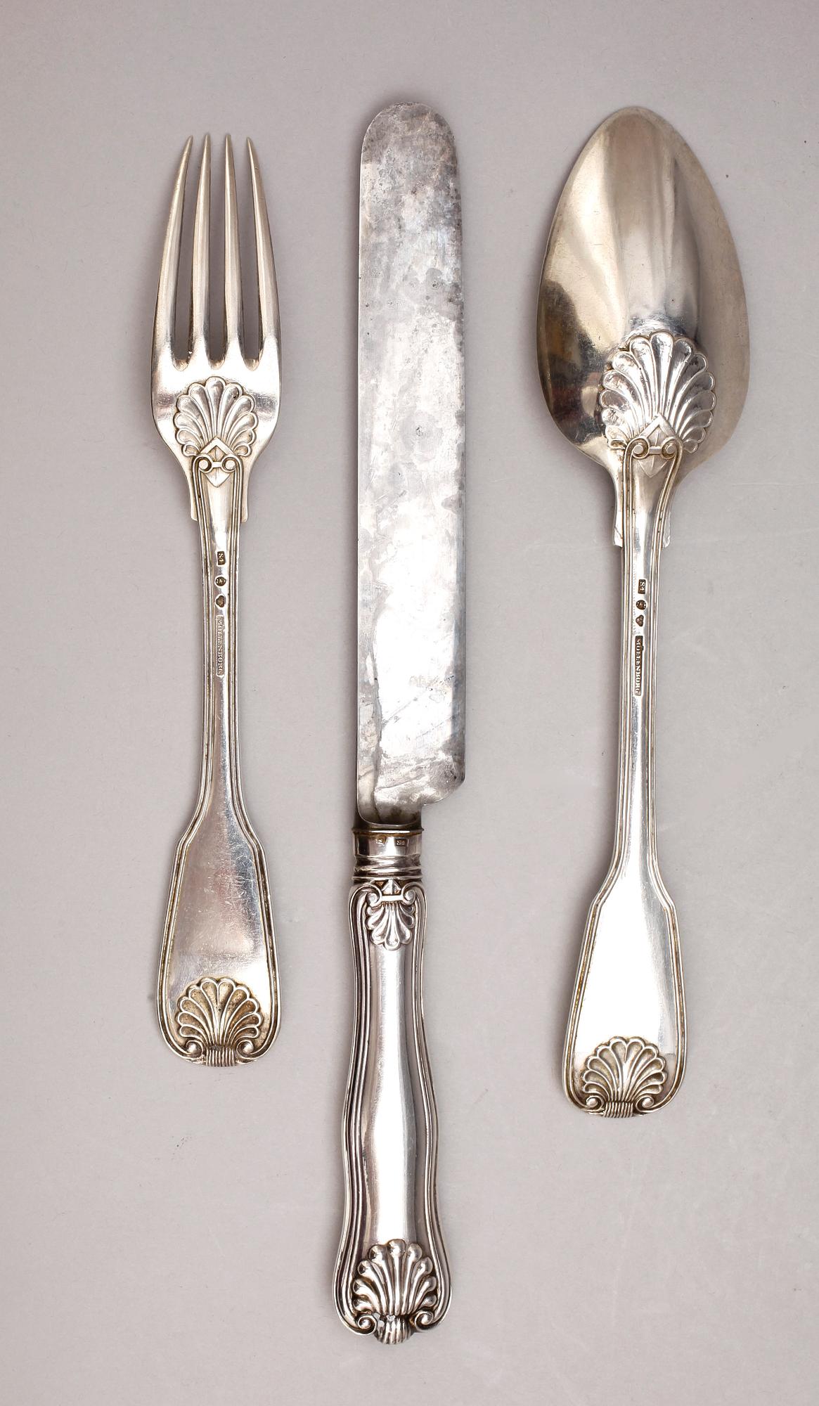 RESEBSTICK, 3 delar, silver, snäckmodell, Gustaf Möllenborg, Stockholm, 1848. Vikt ca 263 g.