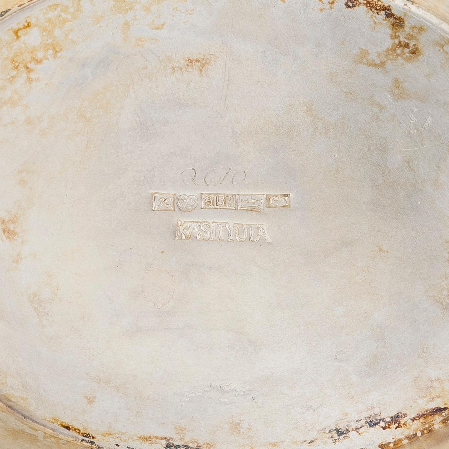 Sugar bowl and cream jug, and four pieces of silver cutlery, Vyborg, Turku, Hämeenlinna and Helsinki 1926-60.