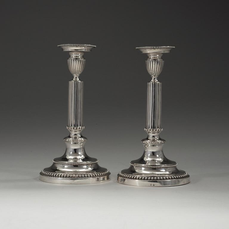 A pair of Swedish 18th century silver candlesticks, marks of Johan Schvart, Karlskrona 1787.