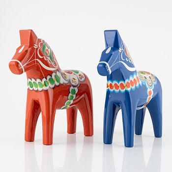 Dala horses, 4 pcs, and one wall-mounted, second half of the 20th century.