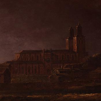 Carl Johan Fahlcrantz, Uppsala cathedral in moonlight.