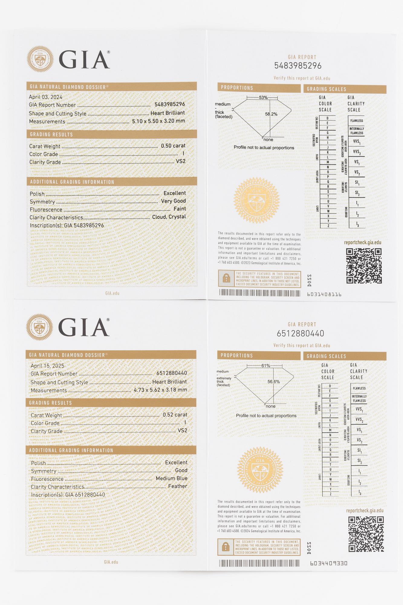 Earrings, 18K white gold set with heart-shaped diamonds. Accompanied by GIA dossier.