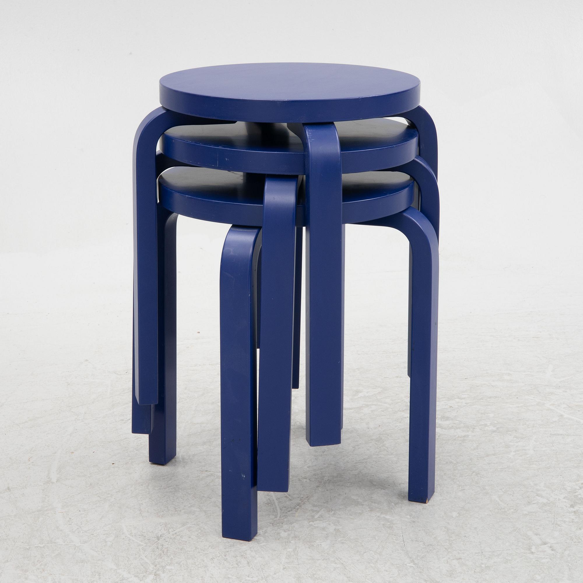 Alvar Aalto, a set of three model '60' stools, Artek, Finland 2011.