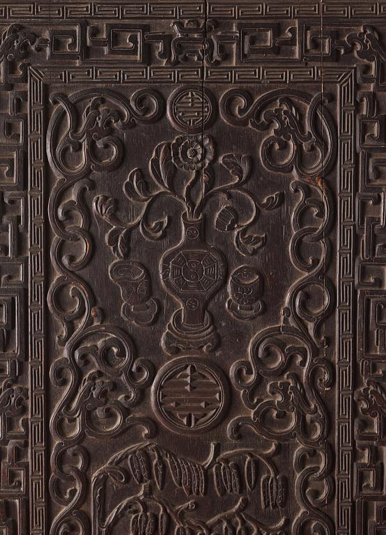 Paneler, tre stycken, hardwood, Qingdynastin.