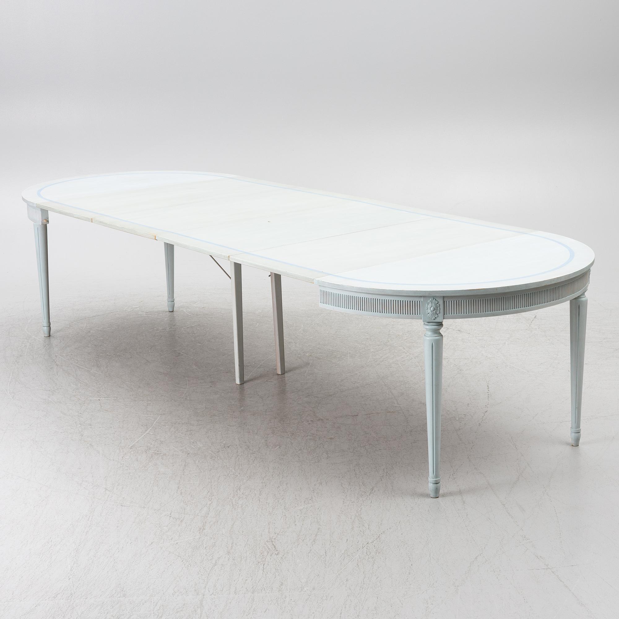 A Gustavian style seven-piece dining suite, mid-20th Century.