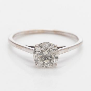 Sormus, briljanttihiottu timantti, 14K valkokulta.