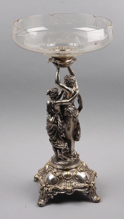 PRAKTSKÅL, nysilver, glas, omkring sekelskiftet 1900.