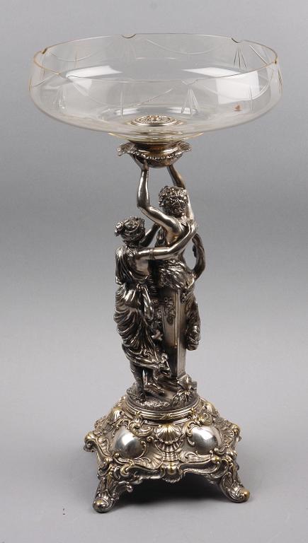 PRAKTSKÅL, nysilver, glas, omkring sekelskiftet 1900.